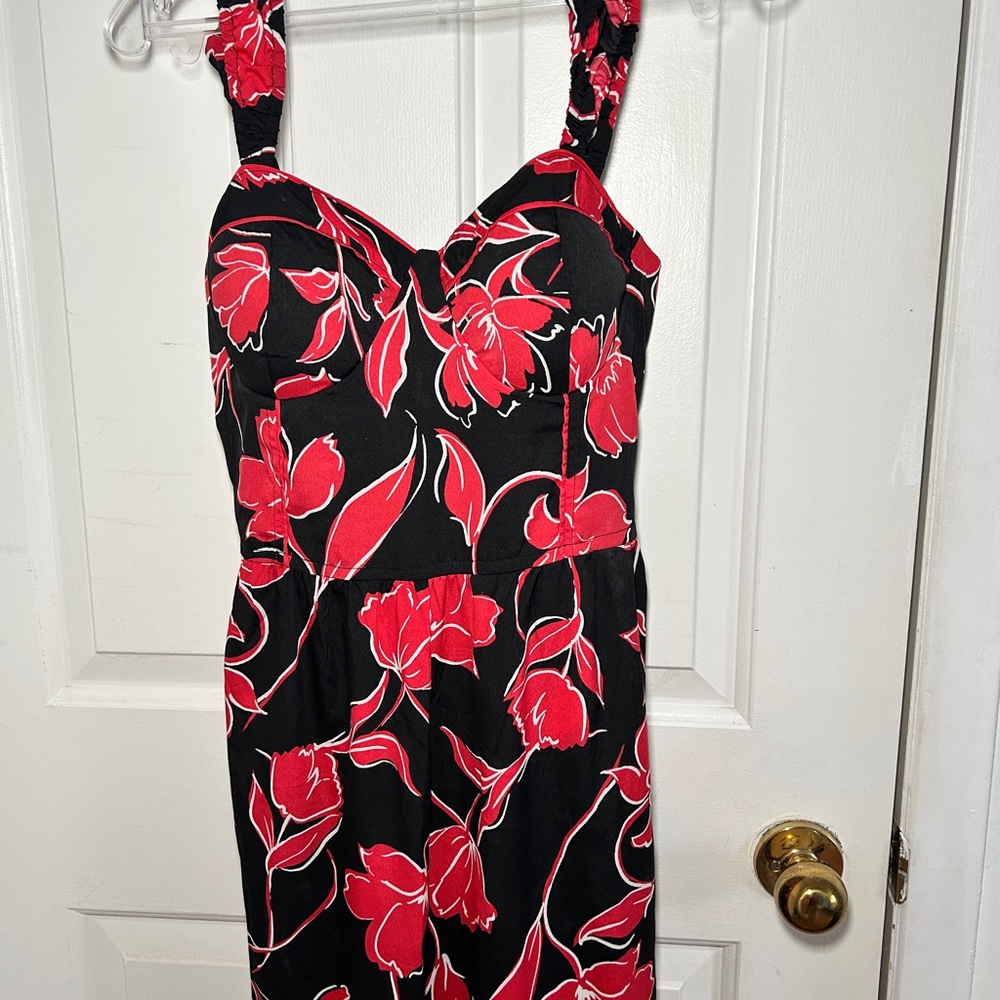 Black and Red Floral Jumpsuit